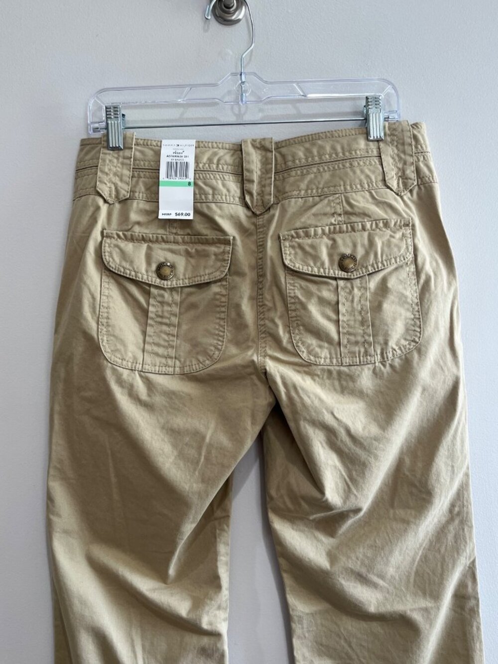 Tommy Hilfiger Flare Leg Chino Pants Womens 8 Khaki Flap Pockets Y2K - Picture 3 of 8